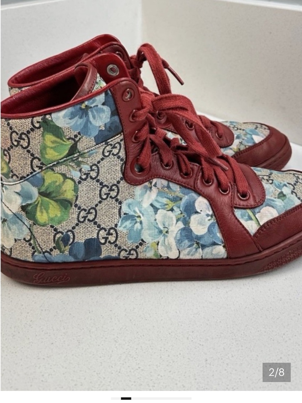 Gucci GG Blooms Floral High Top Sneakers Women’s 8.5 Burgundy